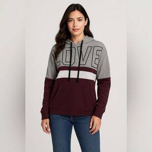 Reflex LOVE Hoodie Sweatshirt Women’s XL Gray Burgundy hombre Pullover Pocket